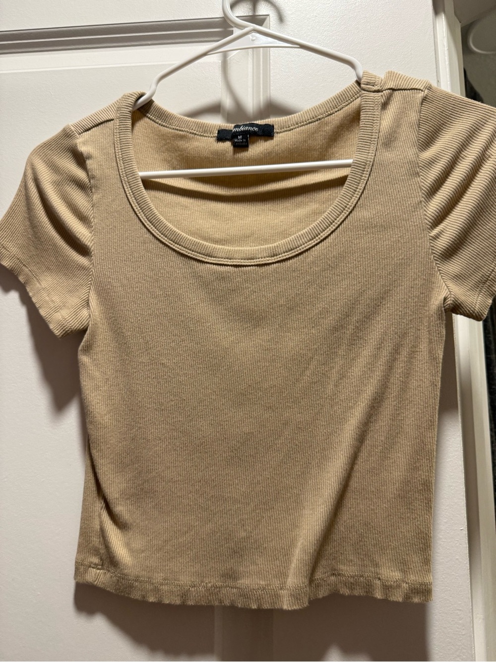 Ambiance Taupe Ribbed Scoop Neck Short Sleeve Tee